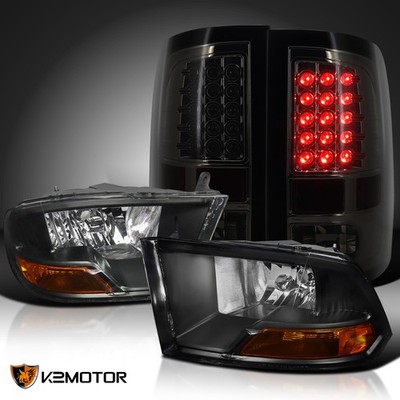 Fits 2009-2017 Dodge Ram 1500 2500 3500 Black Headlights+Smoke LED Tail Lamps