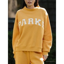 NEW PARKE Hometown Varsity Mockneck Sweatshirt Apricot White Oversized Cozy