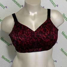 Catherines No Wire Back Smoother Bra Wireless Printed Lace Black Red Plus 46C