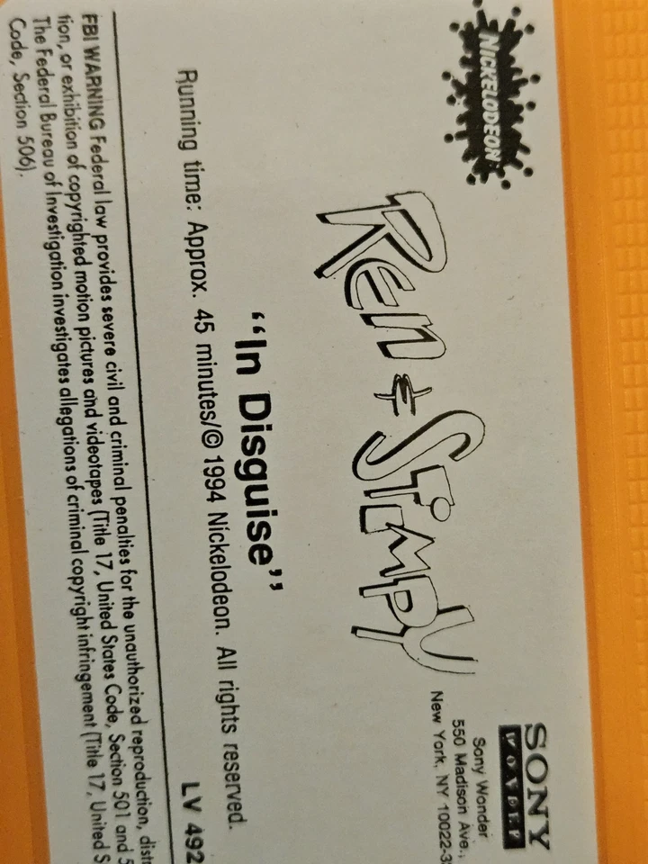 Анимационные видеокассеты Ren And Stimpy In Disguise Nickelodeon 1994 Sony Wonder оранжевые - Изображение 4 из 4