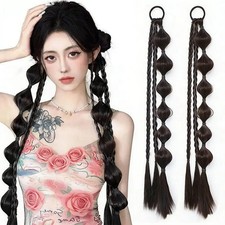 Women Synthetic Bubble Braided Ponytail Extension Hair Tie Boxing Twist Braided