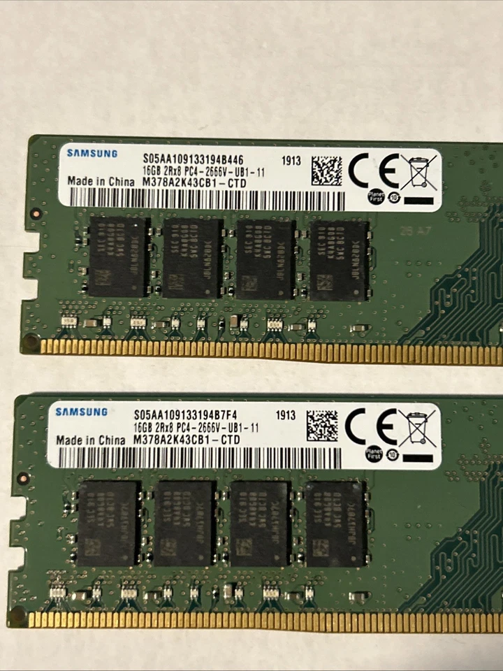32GB Samsung (2x16GB) M378A2K43CB1-CTD DDR4 PC4 2666MHz Desktop Memory RAM - Image 2 of 2