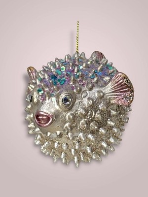Goodwill Puffer Igelfisch Fisch Weihnachten Figur Aufhänger Gold Glitter 10cm
