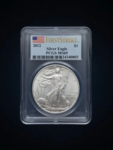 2012 $1 AMERICAN SILVER EAGLE PCGS MS69 FLAG FIRST STRIKE LABEL