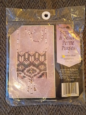 Vintage Mill Hill Stitched & Beaded Petite Purse Victorian Rose New Sealed 1998 