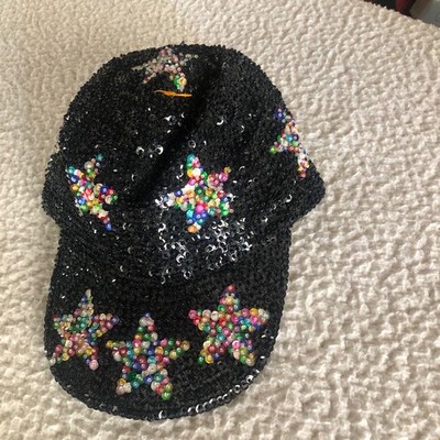 Baseball Cap Womens One Size All Sequin Black with Multicolor Stars Lined