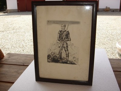 ca.1928 KLAUS RICHTER: ST. GEORG tötet DRACHEN- BURG- Radierung? Originalrahmen