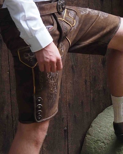 Pantaloni corti in pelle capro espiatorio marrone cervo con cintura look antico cintura cervo pelle nuovi - Foto 2 di 6