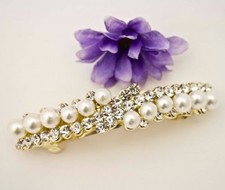 Elegant Gold Tone Rhinestone pearl Hair Clip Barrette 371818