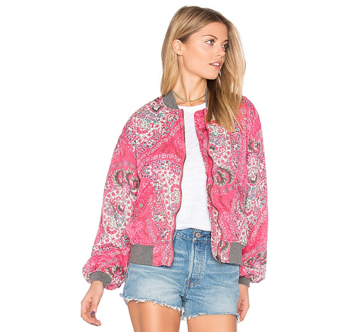 Free People Daytrip Pink Floral Bomber 