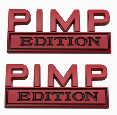 Red Black Pimp Edition Car Badge Rear Front Hood Trunk Door Fender Emblems --2x