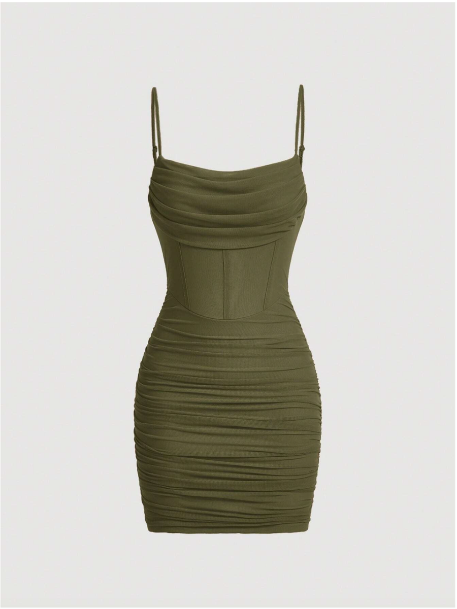 army bodycon dress Cowl-Neck Backless Bodycon Dress-army Green Green / Medium main image 0