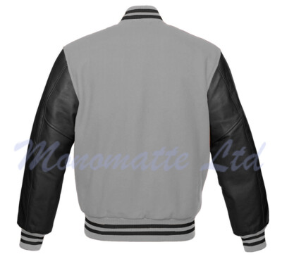 New Premium Letterman Varsity Gray wool & Black Genuine Leather