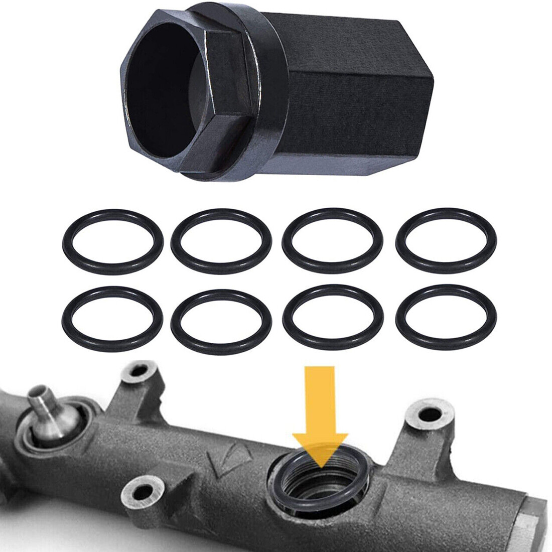 For 2003-2007 Ford 6.0L Oil Rail Ball Tube O-Rings Repair Kit& Nipple Cup Socket