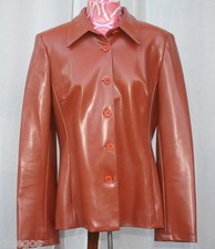 BCBG MAX AZRIA Faux Leather Jacket for Women size M Orange Brick Made in USA