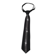 Adjustable Black Necktie for Women Rhinestones Accents Parties Pre Tied Neck Tie
