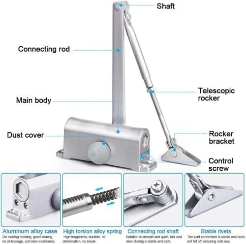 DOOR CLOSER Heavy Duty Automatic 45-65KG FIRE RATED Adjustable Self Closing - Image 4 of 4