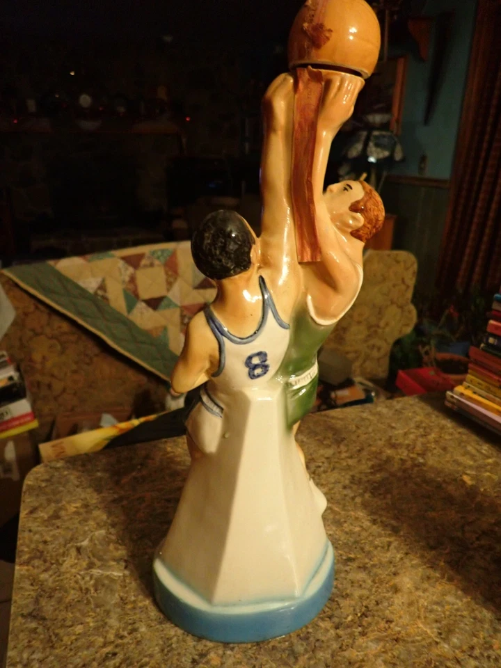 Vintage 1974 Ezra Books Decanter Bottle Basketball Players ceramic 16" - Image 2 of 4