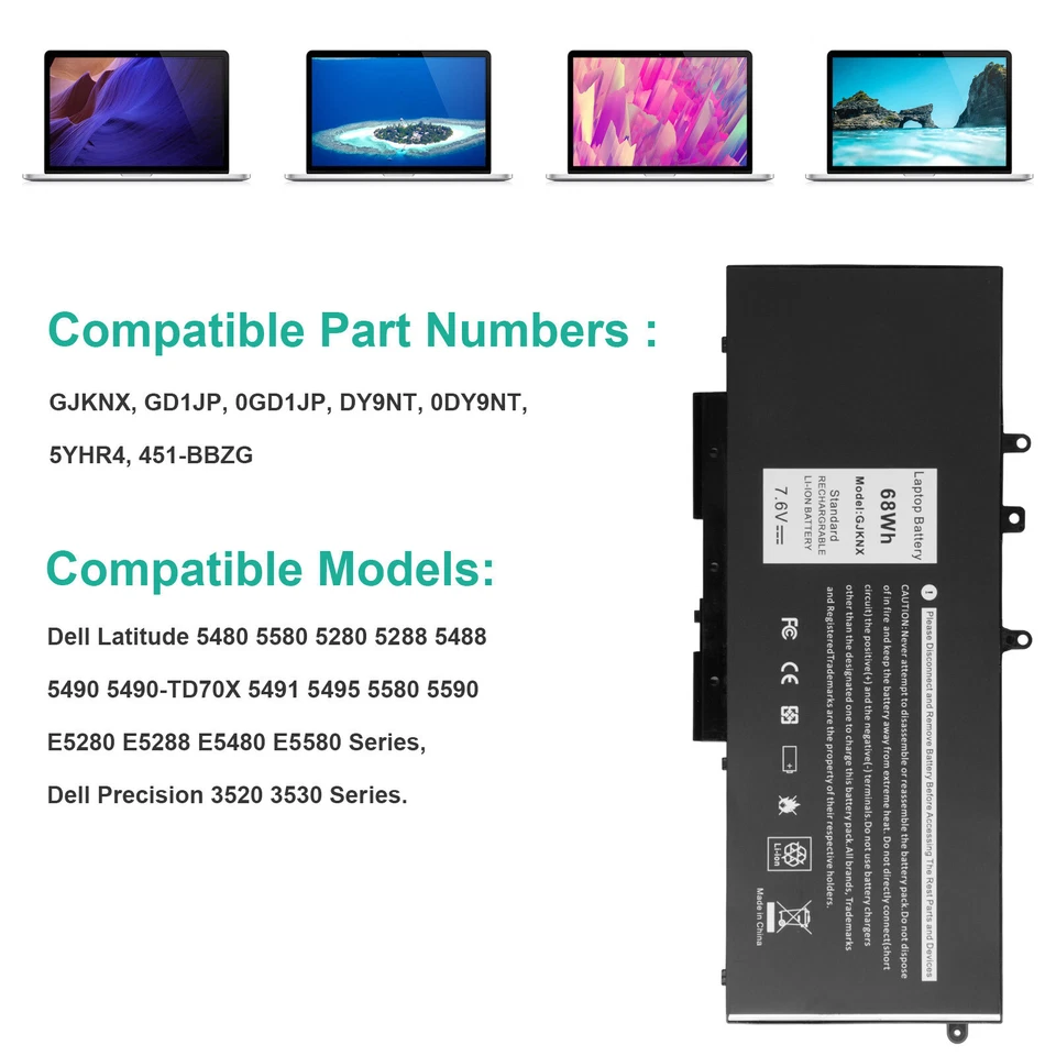 🧡LOTE 1-100X Batería GJKNX Para Dell Latitude 5480 5580 5490 5590 5488 E5280 68Wh Foto 4 de 4