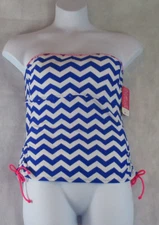 Hula Honey Juniors Chevron-Print Bandeau Tankini Top, Blue/White, XS