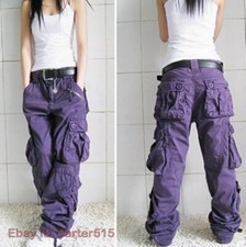Women Hiphop Loose Pocket Pants Military Cargo Baggy Trousers Vintage Casual