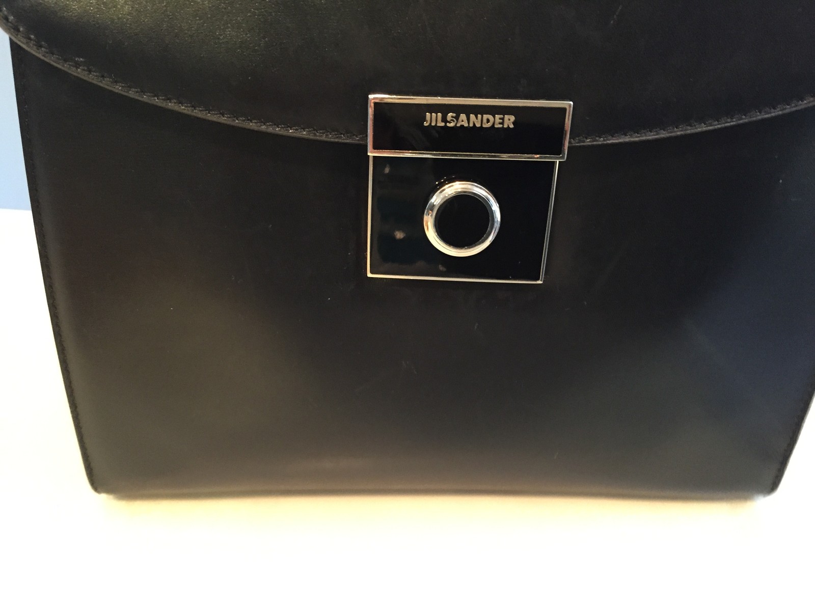 Jil Sander 90cm/35.5in x 1in black leather silver snap buckle 1990s Vintage Vintage Jil Sander black leather handbag with strap - Gem main image 4