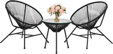 Patio Bistro Set 3-Piece Outdoor Furniture Set All-Weather Woven Rope Patio Set