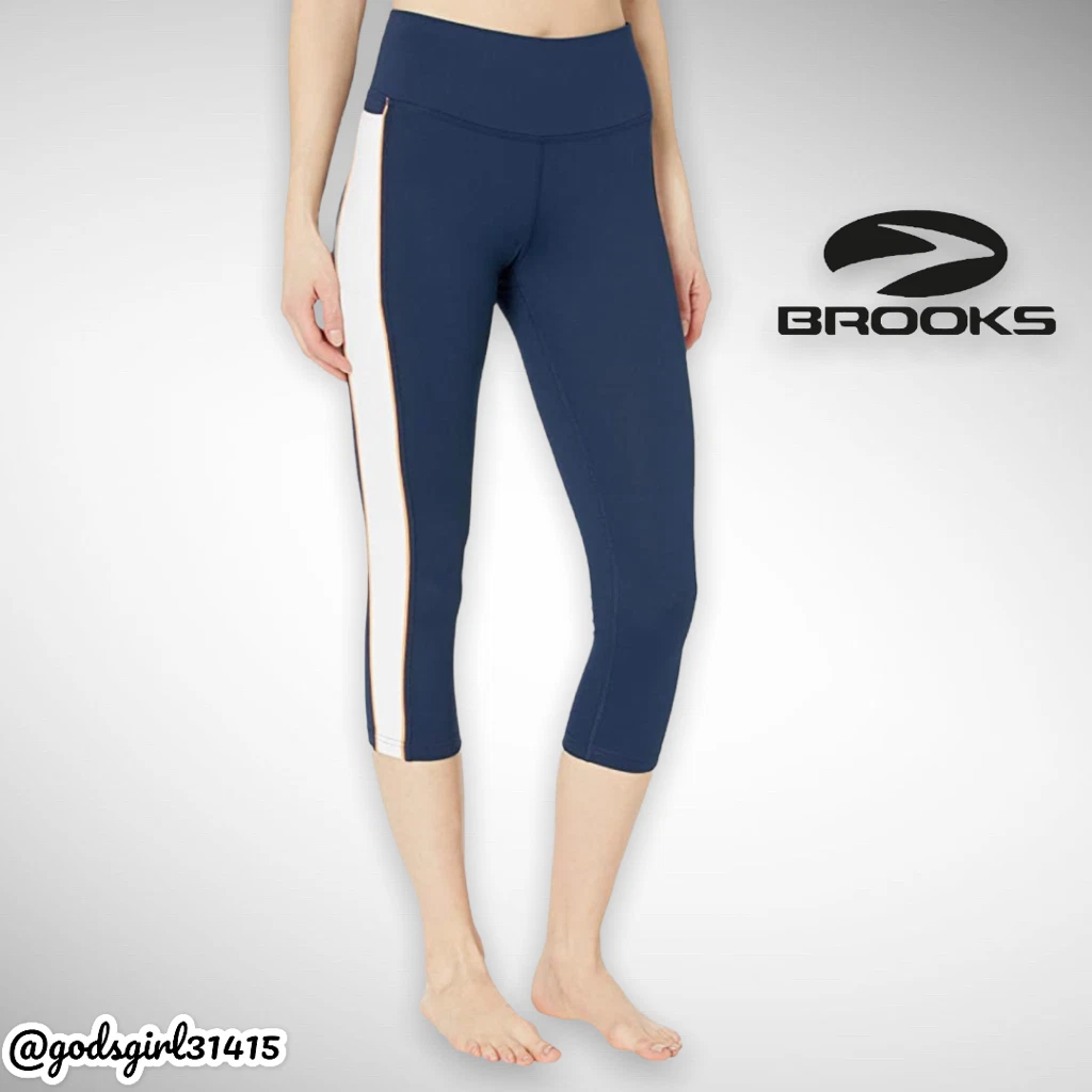 Brooks Greenlight Capri Workout Running Leggings Navy & White (S