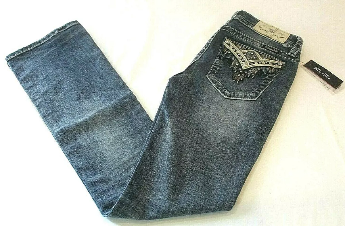NWT 104. Miss Me Women s Mid Rise Chloe Boot Cut Jeans Size 26 x 34