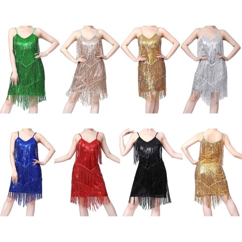 UK Women Latin Dance Dress Sequins Tassel Jazz Outfit Ballroom Fringed Dancewear - Picture 4 of 92