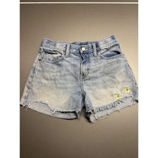 Old Navy Girls Light Wash Raw Hem Denim Shorts Flower Embroidery Size 12 Plus