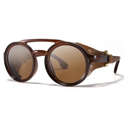 Retro Aviator Steampunk Polarized Sunglasses with Leather  display picture 2