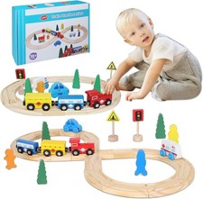 33Pcs Magnetic Wooden Train Set - Expandable Tracks Fit Thomas Brio - Educationa
