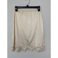 VTG Olga Half Slip Tan Lace Trim Size S Nylon Semi Sheer READ Lingerie