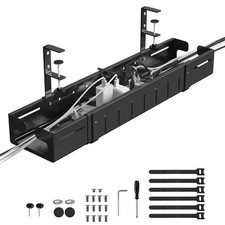 Under Desk Cable Management Tray Black, Expandable 25.27"-38.66" Sturdy Steel...