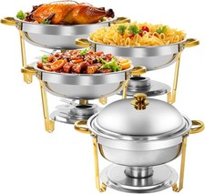 4 Pack Stainless Steel Chafer Round 6 Qt Catering Warmer Server for Wedding