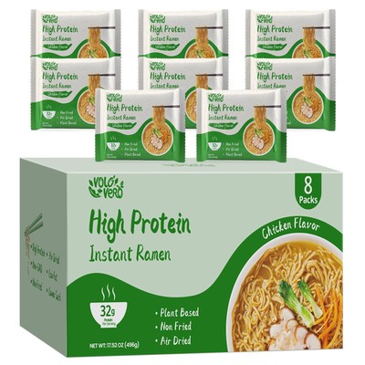 High Protein (32g) Instant Ramen Noodles Soup Chicken Flavor, 8 Packs, Vegan,...
