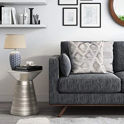 (TG. Small Parcel) SIMPLIHOME Tavolino, Metallo, Argento Antico, 18 inch - NUOVO - Immagine 2 di 4