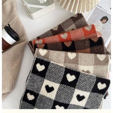 Thermal soft knitted heart scarf for women winter warm polyester plaid 180 cm