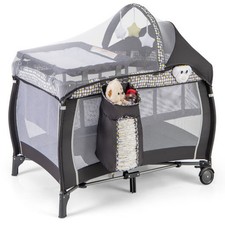 Portable Baby Nursery Center 4-in-1 Portable Travel Crib-Light Gray - Color: Lig