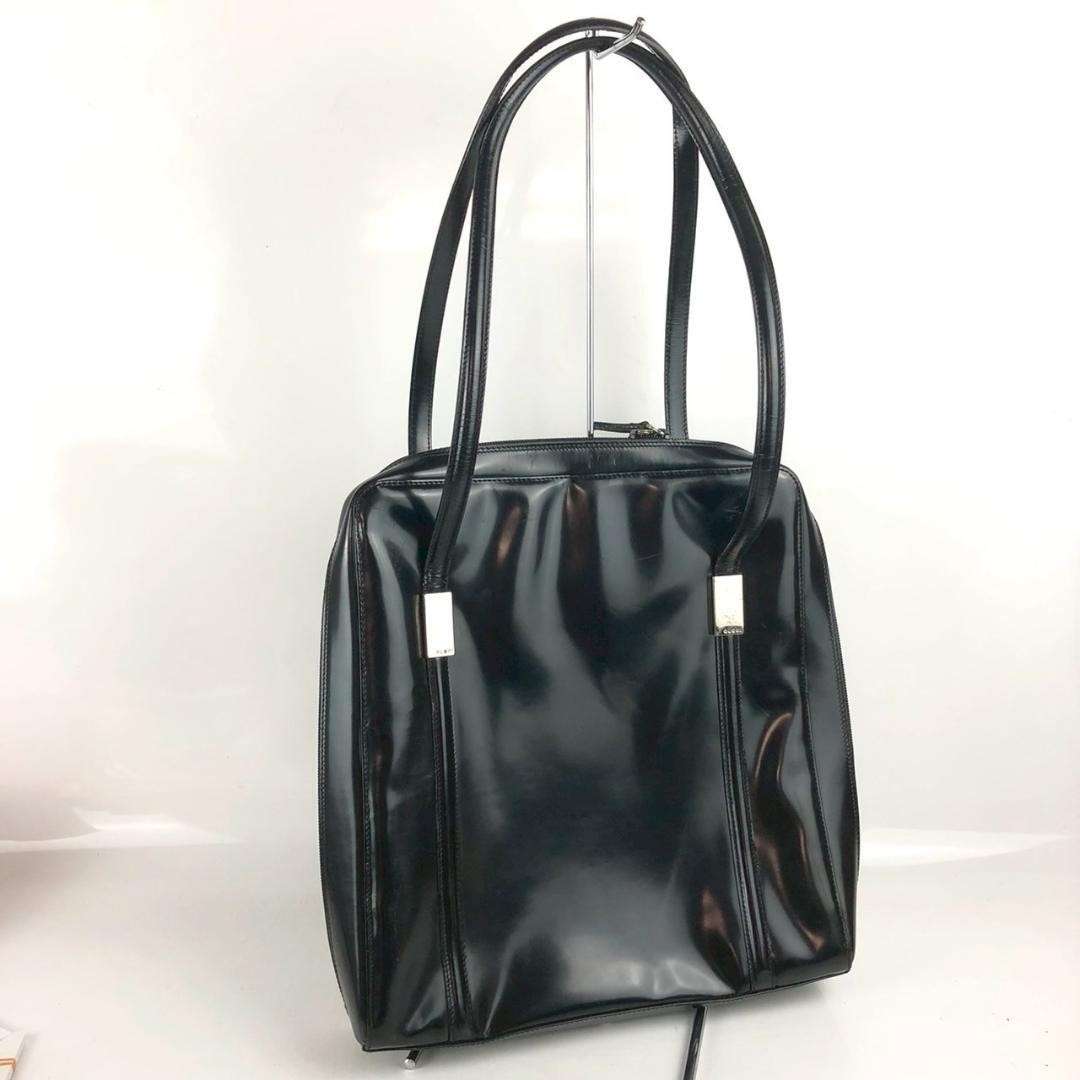 Gucci Black Leather Tote Bag with Enamel Logo for Women