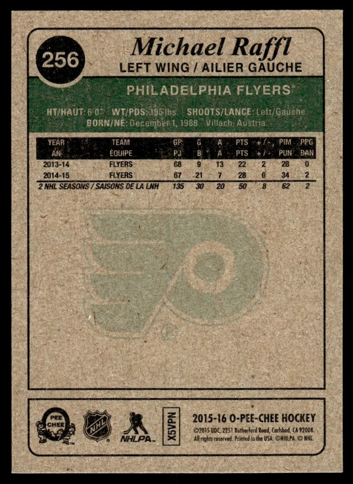 2015-16 O-Pee-Chee Retro Michael Raffl Philadelphia Flyers #256 - Image 2 of 2