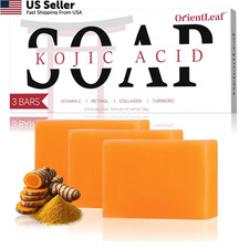 ORIENTLEAF Kojic Acid Turmeric Soap Bar Dark Spots Vitamin C Shea Butter 3 PACK