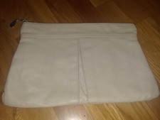 Vintage Sand Beige Soft 100 Leather Clutch Handbag Purse Made in Italy