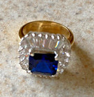 VINTAGE SIGNED CHINA BLUE SAPPHIRE SZ. 6.5 DINNER RING — photo 1