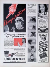 Print Ad 1940's Unguentine Doctor Burn Medication Iodent BC Neuralgia Medicine