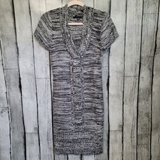 Tiana B Dress Womens Medium Gray Black Short Sleeve Sweater V-Neck Dress