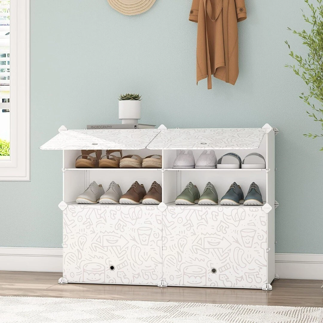 Shoe Storage 2 x 4 Tier Cube Storage Unit Shoe Rack Organizer Multifu
