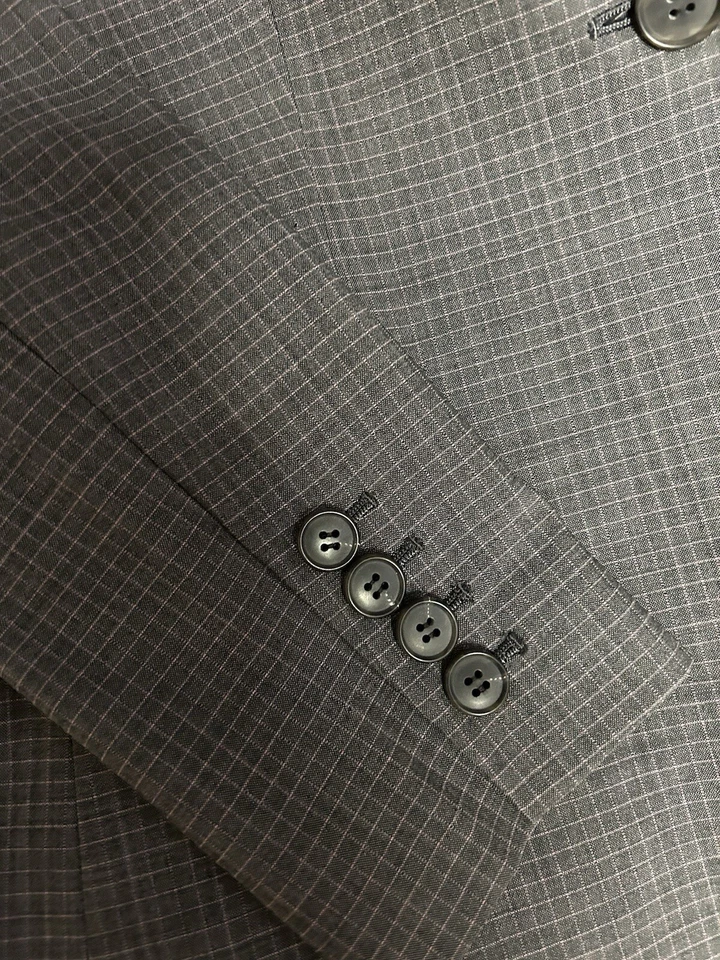 Traje Falda Mujer DKNY, Lana Fina, Chaqueta Un Botón, Gris Rosa Cuadros, Talla 6 Foto 4 de 4