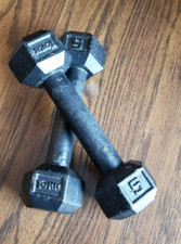 Set of 2 York 5 lb Hex Dumbell Cast Iron Weights